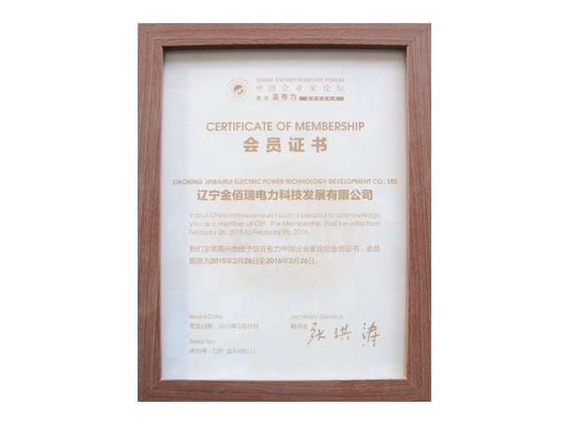 亚布力中国企业家论坛会员证书