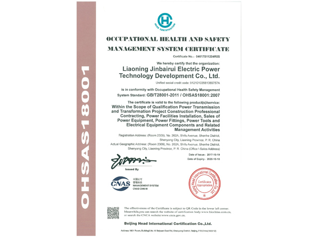 English Version of OHSAS Certificate